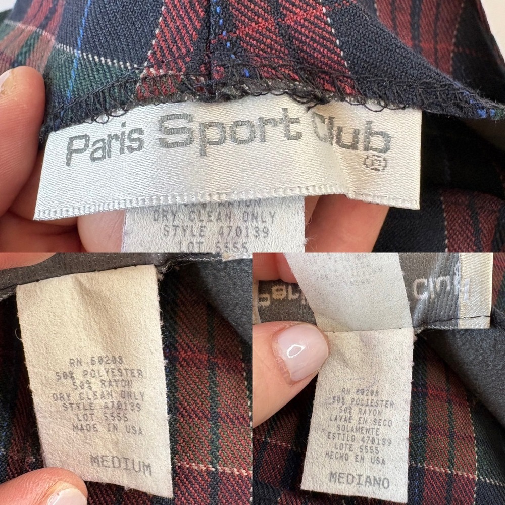 Vintage Paris Sport Club Plaid Pinafore Overall Mini Dress Size M Dark Academia - Picture 9 of 9